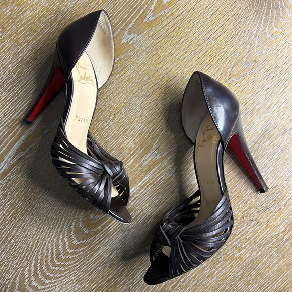 Christian Louboutin Shoes - CHRISTIAN LOUBOUTIN Brown Leather Peep-Toe 4”  Heels 36